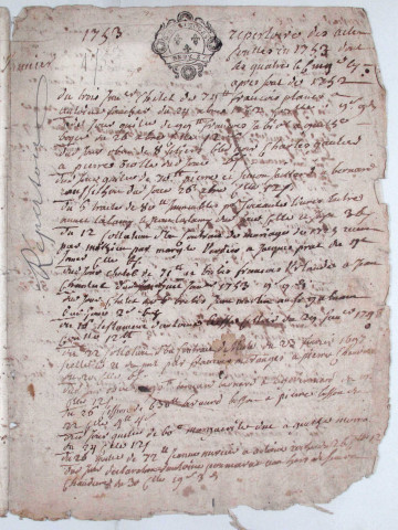 Répertoire chronologique : 3 janvier 1753-21 décembre 1755