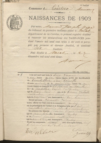 Naissances, mariages, décès (1903-1912).
