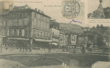 Tulle : "Tulle. Le nouveau pont place Gambetta. La Corrèze illustré. N.6. - La pierre de la Bastille au sommet d'une tour de l'immeuble de la Comédie".