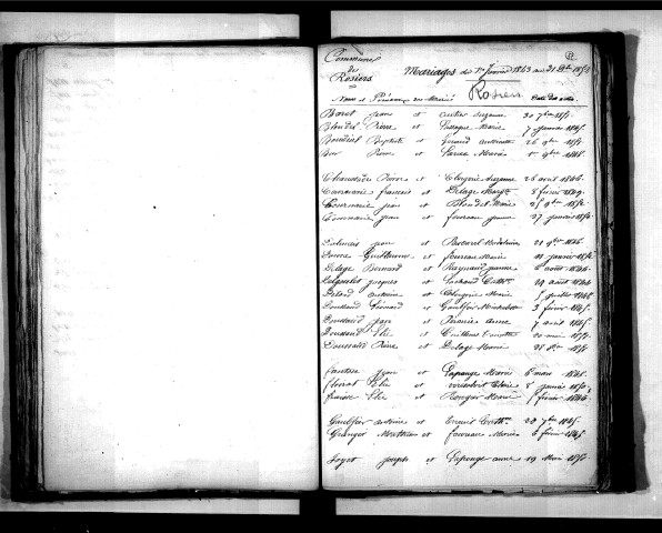 Tables décennales des mariages (1843-1852)
