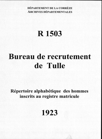 Classe 1923 : table alphabétique.
