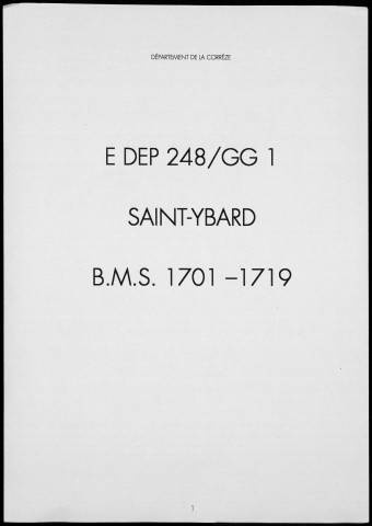 Baptêmes, mariages, sépultures (1701-1719)