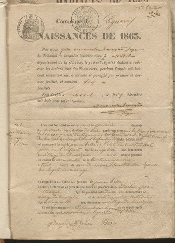 Naissances, mariages, décès (1863-1872)