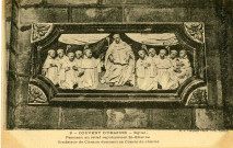 "8 - Ancienne Abbaye Cistercienne d'Obazine. L'Eglise. Panneau en relief représentant Saint-Etienne fondateur de Citeaux donnant sa Charte de charité"