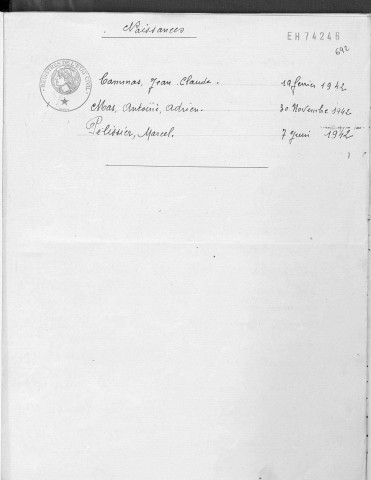 Tables décennales des naissances (1933-1942)