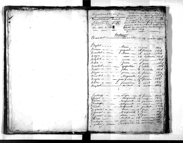 Tables décennales des naissances (1813-1822)