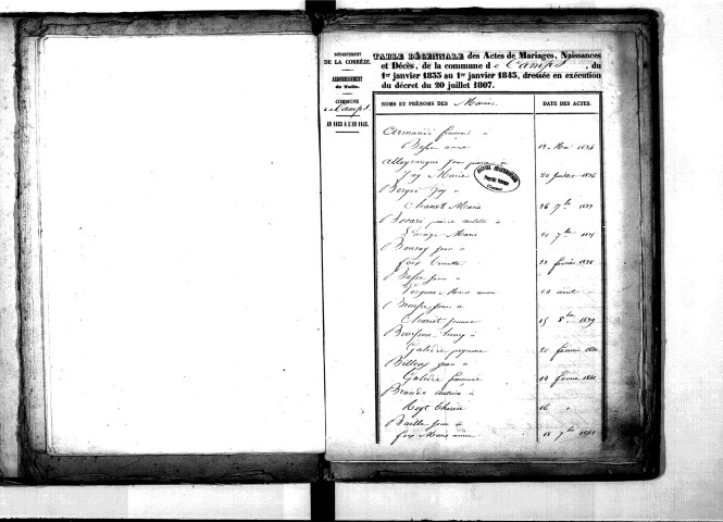 Tables décennales des mariages (1833-1842)