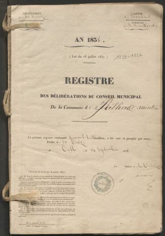Délibérations du conseil municipal. 19 mai 1839-10 novembre 1857