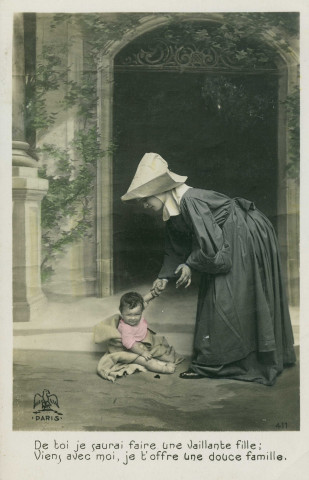 Série "La petite soeur des pauvres" : "De toi je saurai faire une vaillante fille ; Viens avec moi, je t'offre une douce famille.".