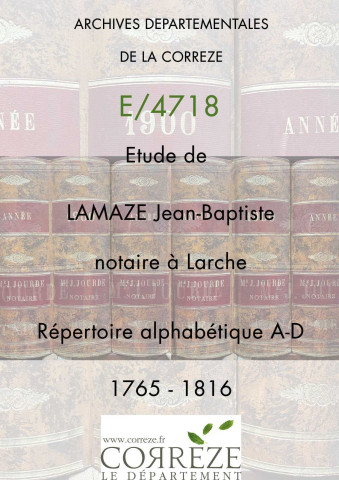 Répertoire alphabétique A-D : 1765-1816