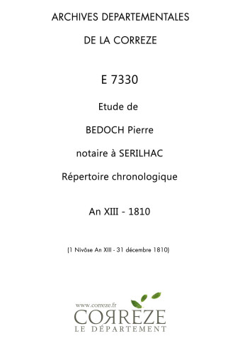 Répertoire chronologique : 1 nivôse an XIII-31 décembre 1810