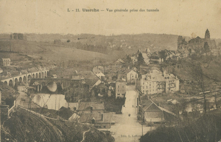 Uzerche : "L - 11. Uzerche - Vue générale prise des tunnels".