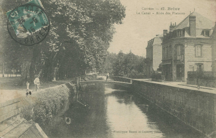 Brive-la-Gaillarde : "Corrèze - 47. Brive - Le canal - Allée des platanes".