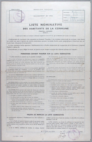 Population : listes nominatives (1931-1968), feuille récapitulative de la population de la commune, dépouillement exhaustif (1975), feuille récapitulative de la population de la commune, bordereau de district (1982).