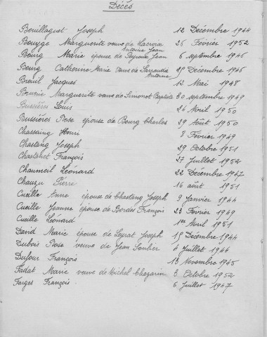 Tables décennales des décès (1943-1952)