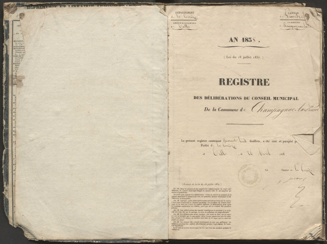 Délibérations du conseil municipal. 06 mai 1838-13 mai 1866