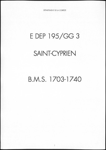 Baptêmes, mariages, sépultures (1703-1740)