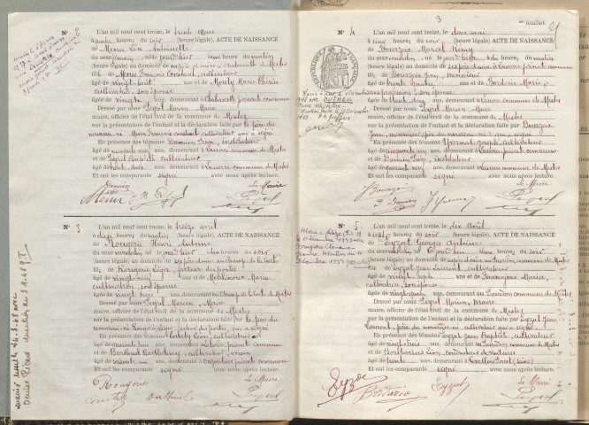 Naissances, mariages, décès (1913-1922).