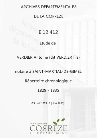 Répertoire chronologique : 29 août 1829-9 juillet 1835