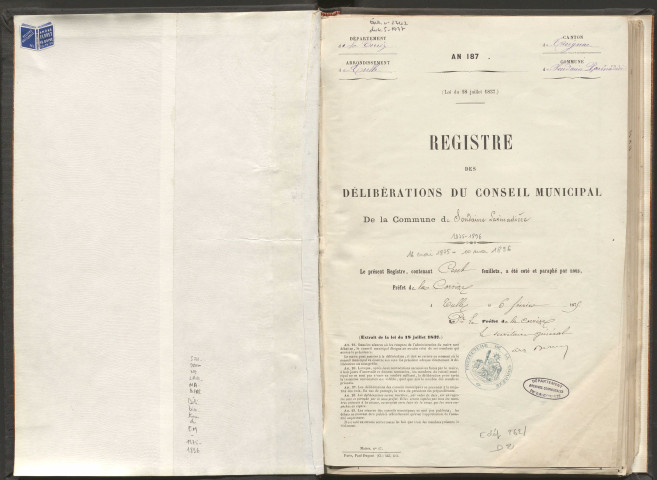 Délibérations du conseil municipal. 16 mai 1875-10 mai 1896