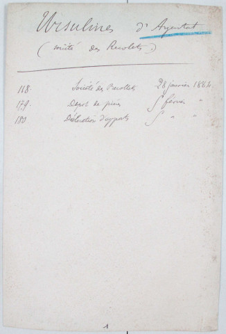 Répertoire alphabétique sur fiches : Ursulines-Valery