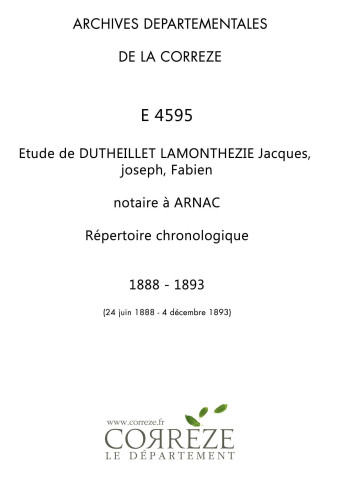 Répertoire chronologique : 24 juin 1888-4 décembre 1893