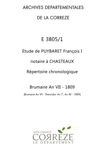Répertoire chronologique : 1799-1821