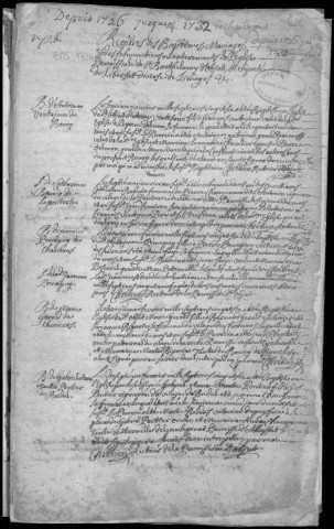 Baptêmes, mariages, sépultures (1726-1749)