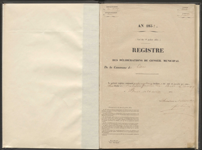 Délibérations du conseil municipal. 26 septembre 1852-26 mars 1872