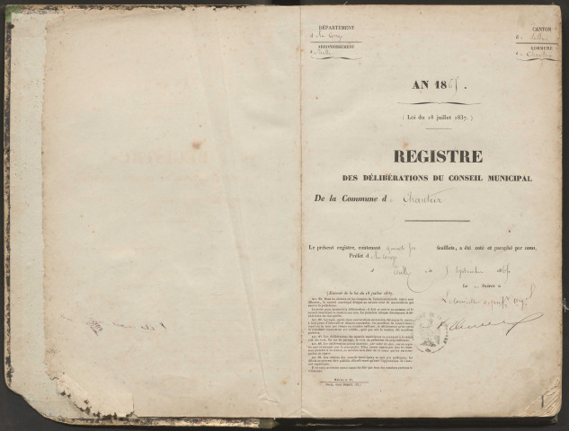 Délibérations du conseil municipal. 07 septembre 1865-12 janvier 1873