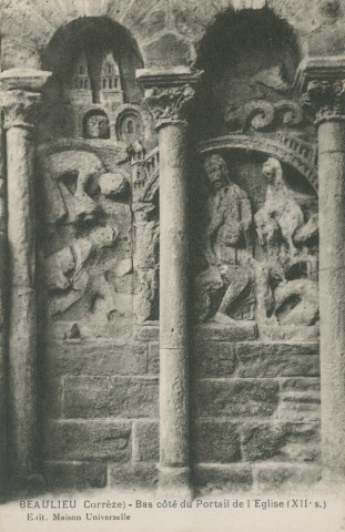 Beaulieu-sur-Dordogne : "Beaulieu (Corrèze) - Bas côté du portail de l'église (XIIe s.)".