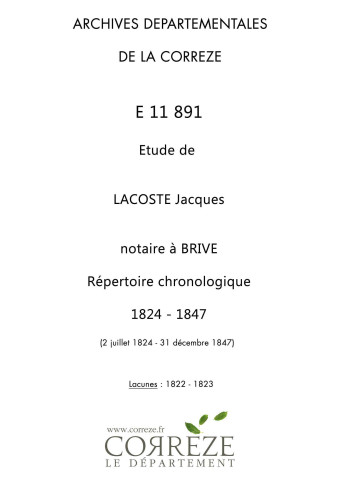 Répertoire chronologique : 2 juillet 1824-31 décembre 1847