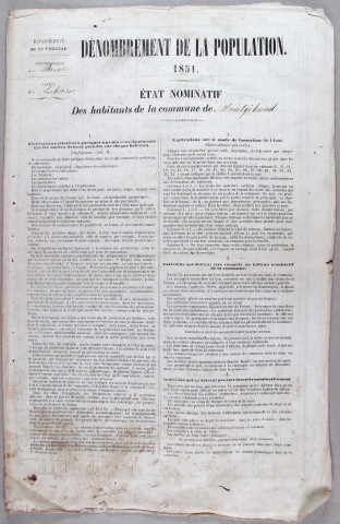 Population : listes nominatives (1851-1896), dénombrement (1876), mouvements de population (1888-1896), listes des mariages, naissances, décès (1897-1899).