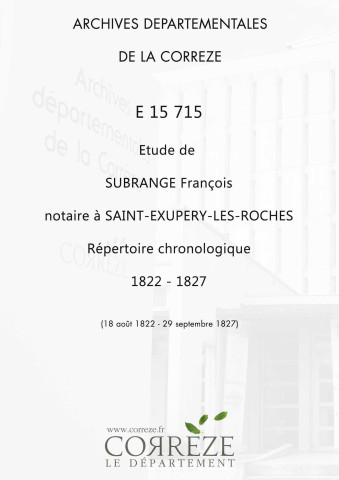 Répertoire chronologique : 18 août 1822-29 septembre 1827