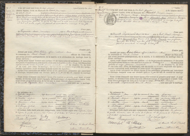 Mariages (1903-1921).