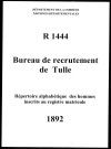 Classe 1892 : table alphabétique.