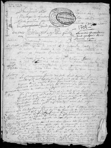 Baptêmes, mariages, sépultures (1703-1732)
