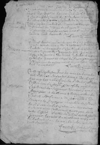 Baptêmes, mariages, sépultures (1662-1792)