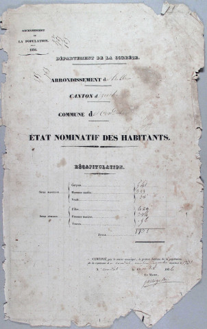 Population : listes nominatives (1836-1886), mouvements de population (1888-1890).