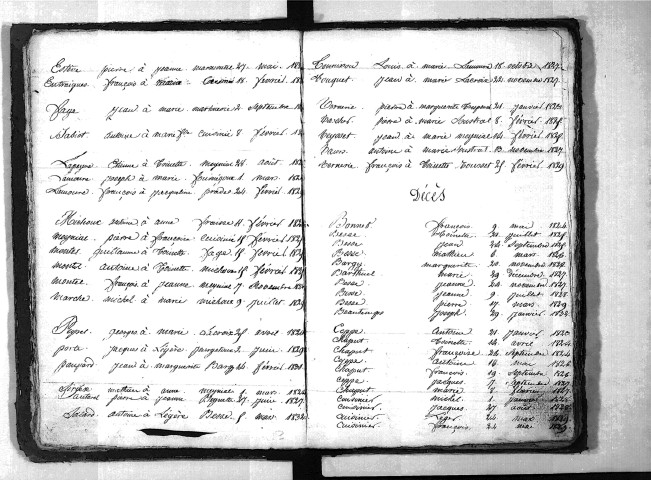 Tables décennales des mariages (1823-1832)