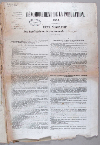 Population : listes nominatives (1851-1931, 1962, 1968), mouvements de population (1891-1896), liste des habitants de plus de 65 ans (1984).