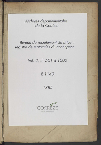 Classe 1885 : matricules 501 à 1000.