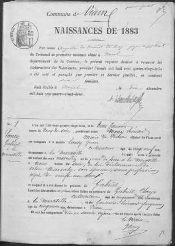 Naissances, mariages, décès (1883-1892)