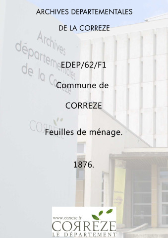 Population : feuilles de ménage. 1876