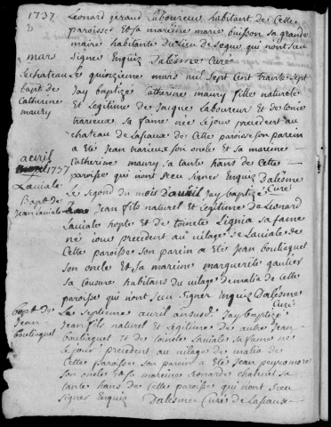 Baptêmes, mariages, sépultures (1737-1762)