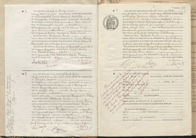 Naissances, mariages, décès (1913-1922).