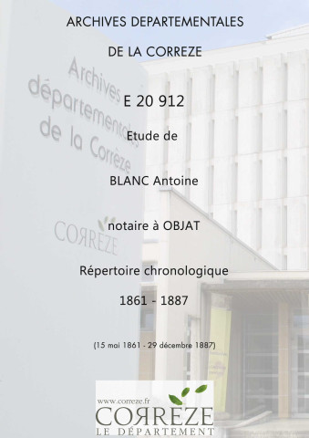 Répertoire chronologique : 15 mai 1861-29 décembre 1885.