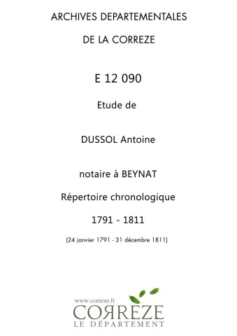 Répertoire chronologique : 24 janvier 1791-31 décembre 1811
