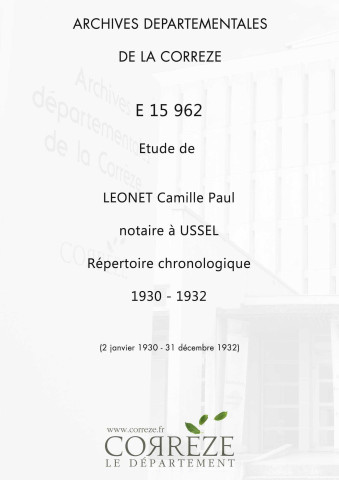 Répertoire chronologique : 2 janvier 1930-31 décembre 1932