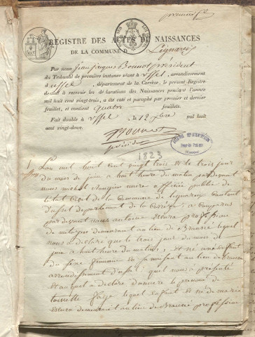 Naissances, mariages, décès (1823-1832)